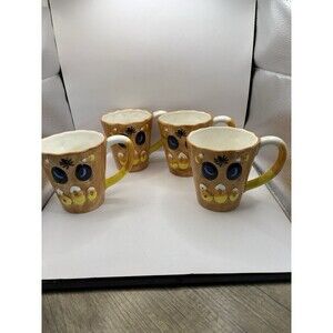 Set Of 4Halloween Coffee Cups Mugs Orange Candy Corns Boo Spider By Inspirado